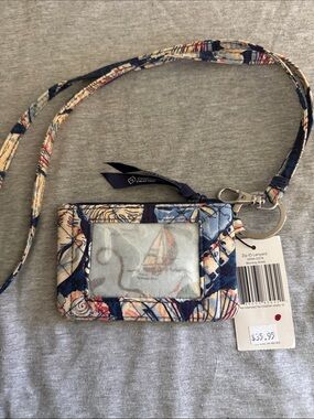 Vera Bradley Nautical Quilted ID Lanyard Card Holder - Blue Multi